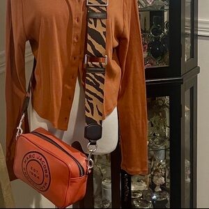 Marc Jacobs Burnt Orange Camera Bag With Wide Adjustable Safari Print Strap EUC
